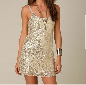 Free People Gold Sequins Mini Dress